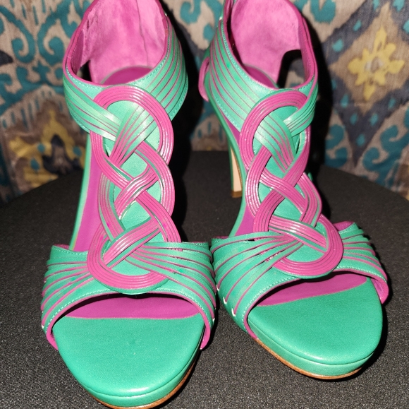 Cole HaanSandal Vivian Twist Purple & Green High Heel Open Toe 8 B Zip - Picture 6 of 6